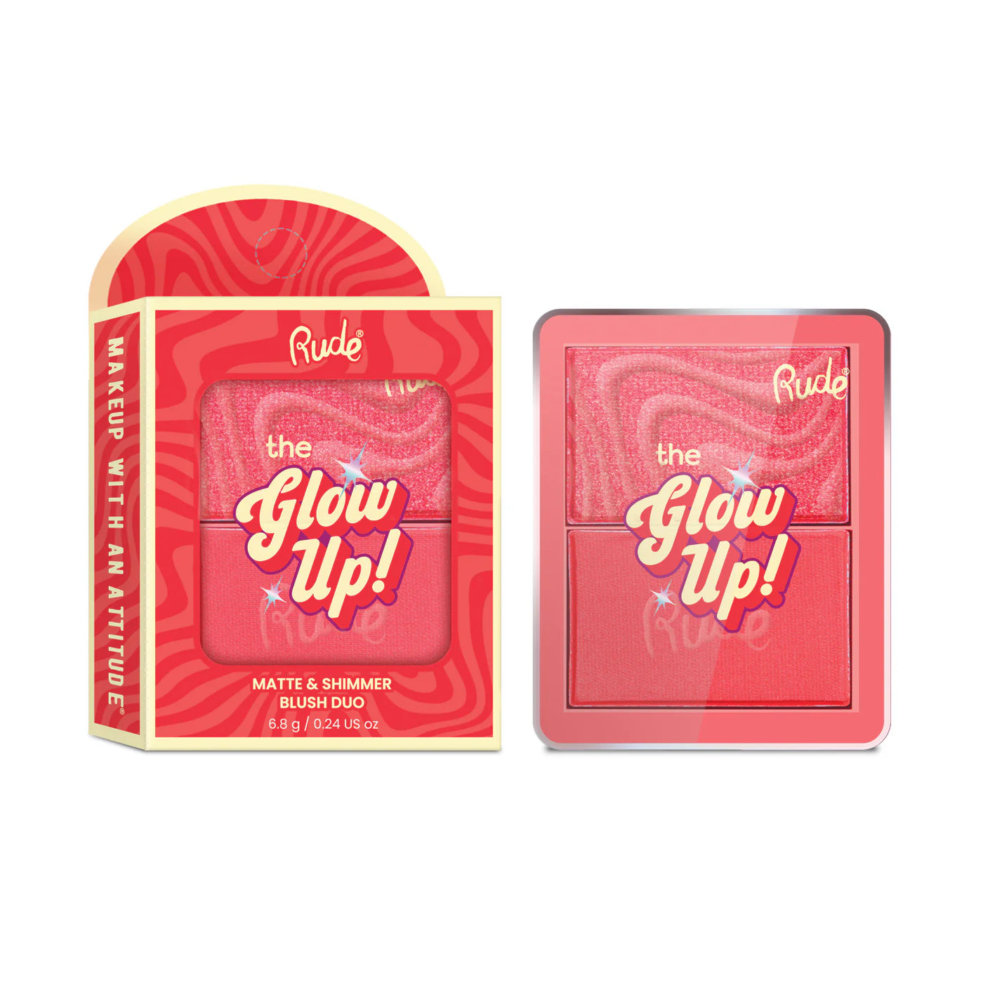 Rude Cosmetics The Glow Up! Matte & Shimmer Blush Duo Blazing Red 6.8gm