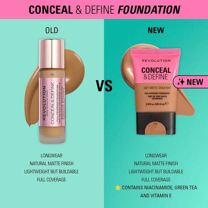 Revolution Conceal & Define Soft Matte Tube Foundation F1N 23ml