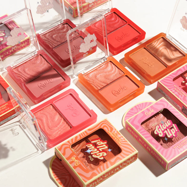 Rude Cosmetics The Glow Up! Matte & Shimmer Blush Duo Blazing Red 6.8gm