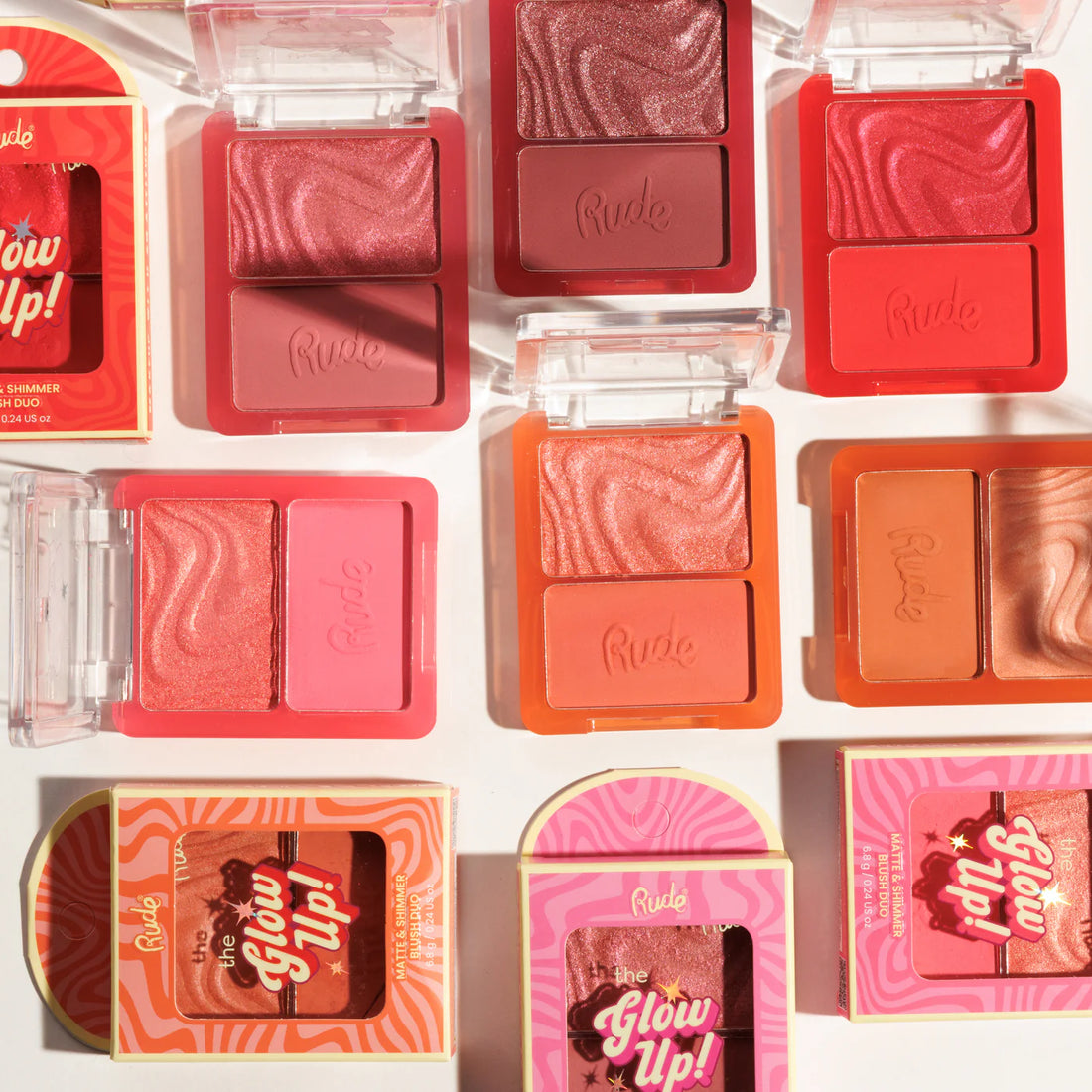 Rude Cosmetics The Glow Up! Matte & Shimmer Blush Duo Blazing Red 6.8gm